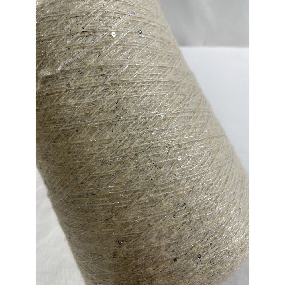 Fancy Cone Yarn Spool Yarn Light Beige Mohair Glitter Sliver Sequins 460g NW